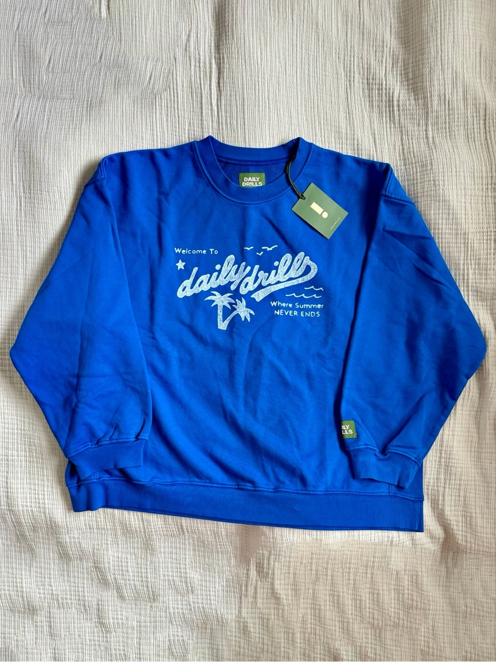 Daily Drills Oversized Vacation Crew Sweatshirt in Cobalt